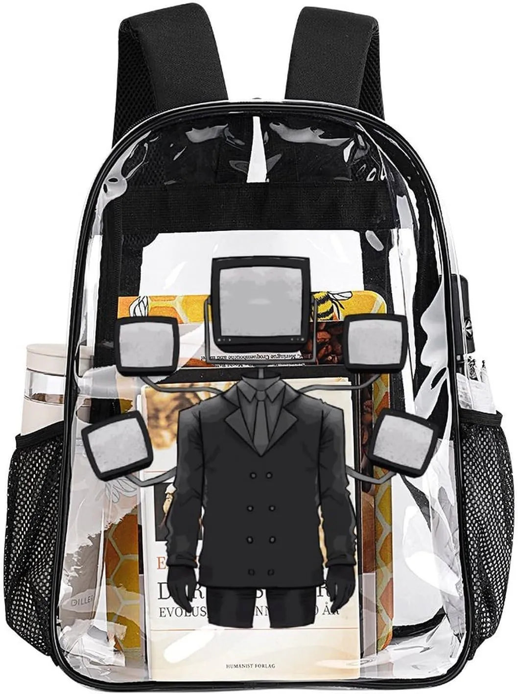 Clear Backpack Heavy Duty PVC Transparent Funny Backpack 17"" Large Capacity See Through Bag for Travel, 43x32x13cm, Style-3