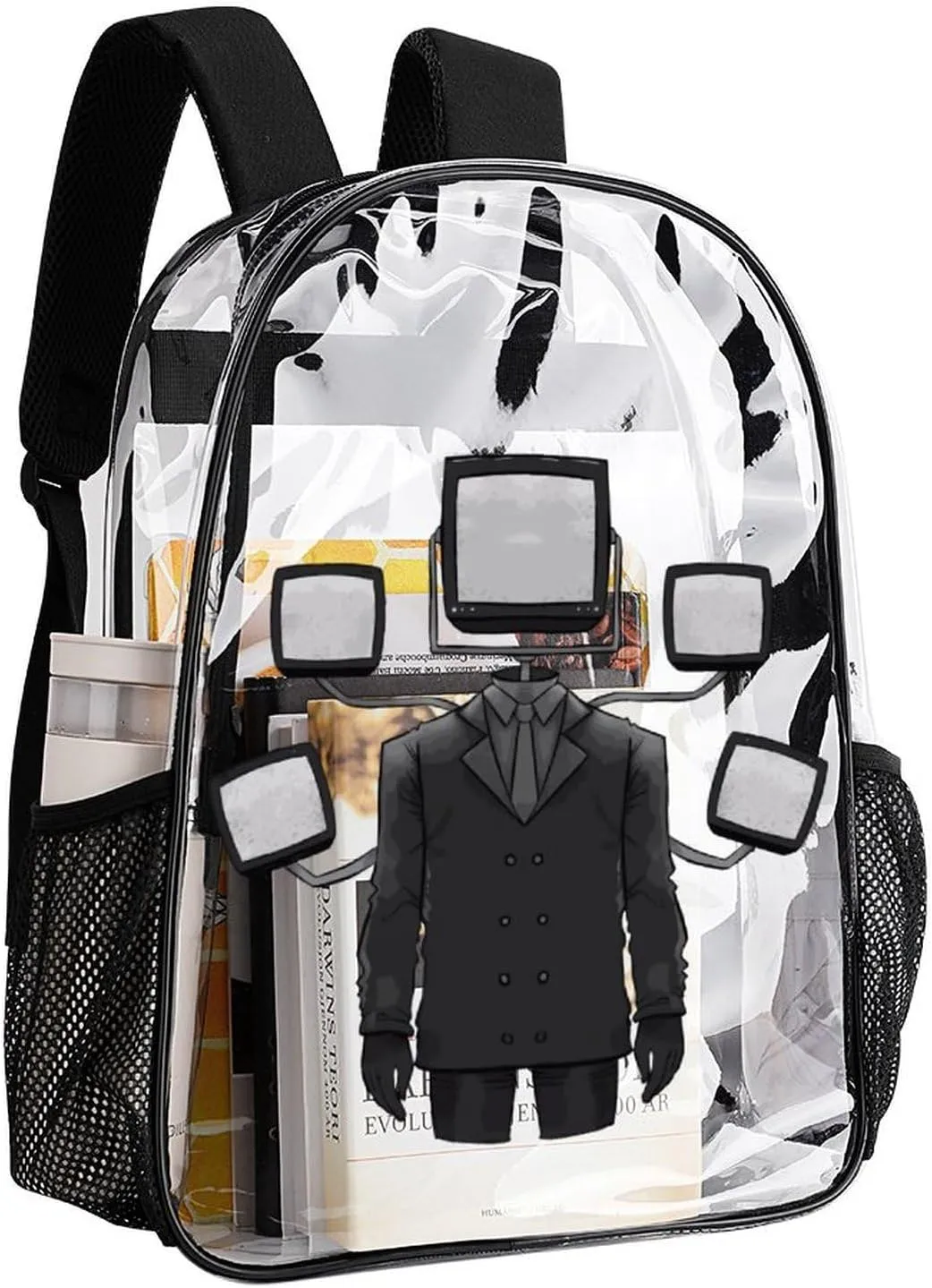 Clear Backpack Heavy Duty PVC Transparent Funny Backpack 17"" Large Capacity See Through Bag for Travel, 43x32x13cm, Style-3