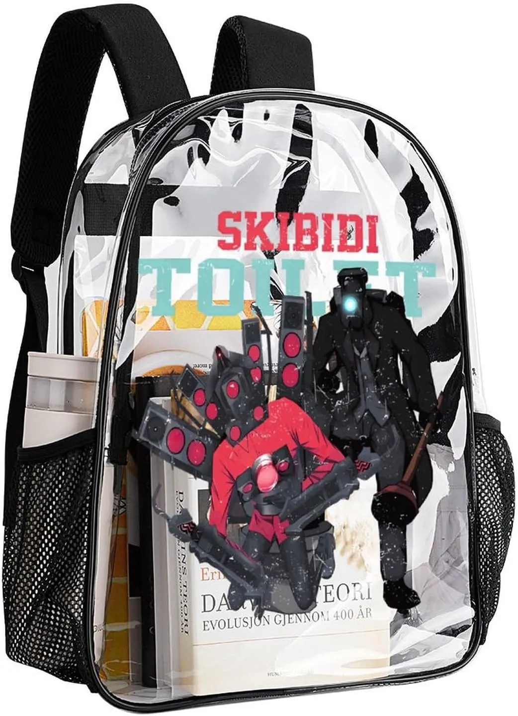 Clear Backpack Heavy Duty PVC Transparent Funny Toi-let Backpack 17"" Large Capacity See Through Bag for College, 43x32x13cm, Style-2