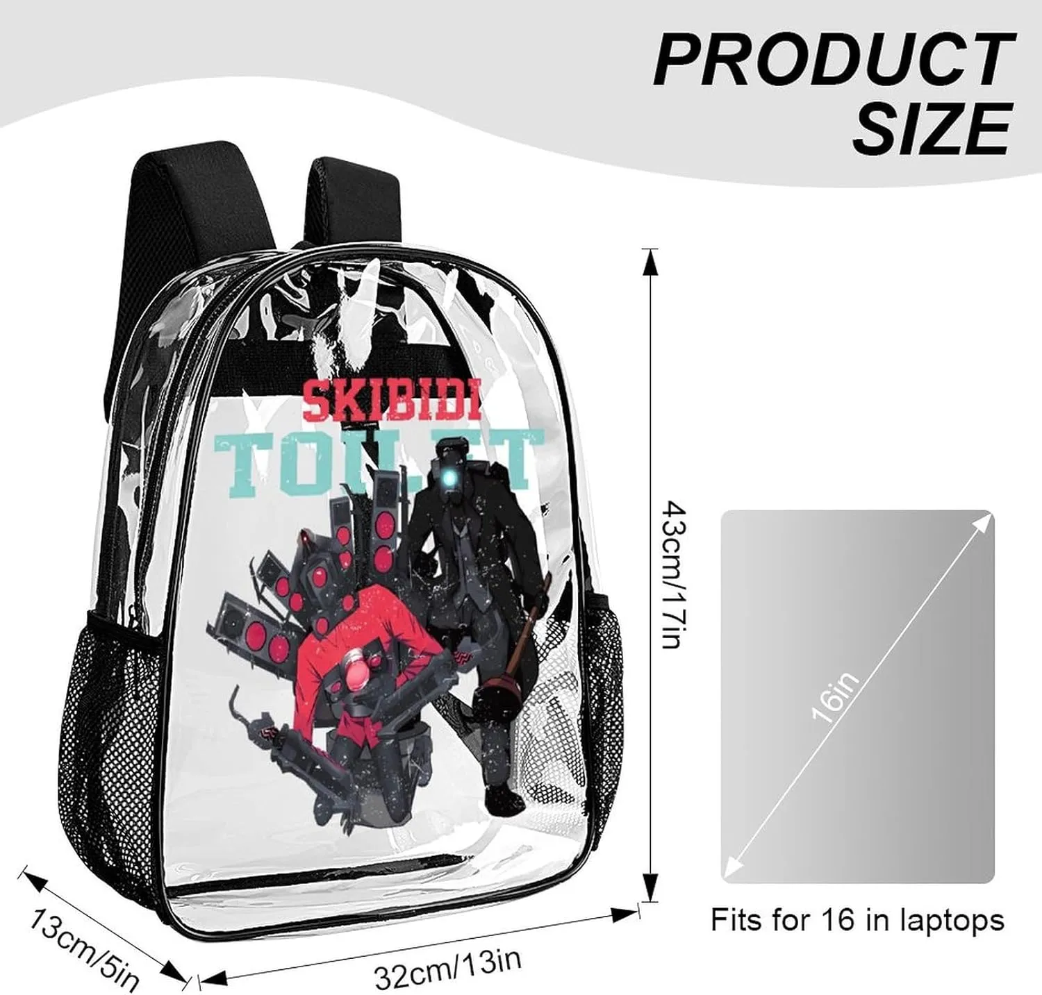 Clear Backpack Heavy Duty PVC Transparent Funny Toi-let Backpack 17"" Large Capacity See Through Bag for College, 43x32x13cm, Style-2