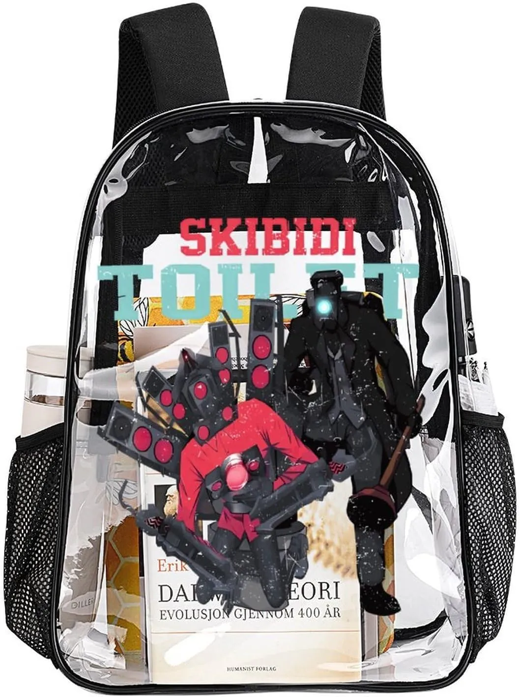 Clear Backpack Heavy Duty PVC Transparent Funny Toi-let Backpack 17"" Large Capacity See Through Bag for College, 43x32x13cm, Style-2