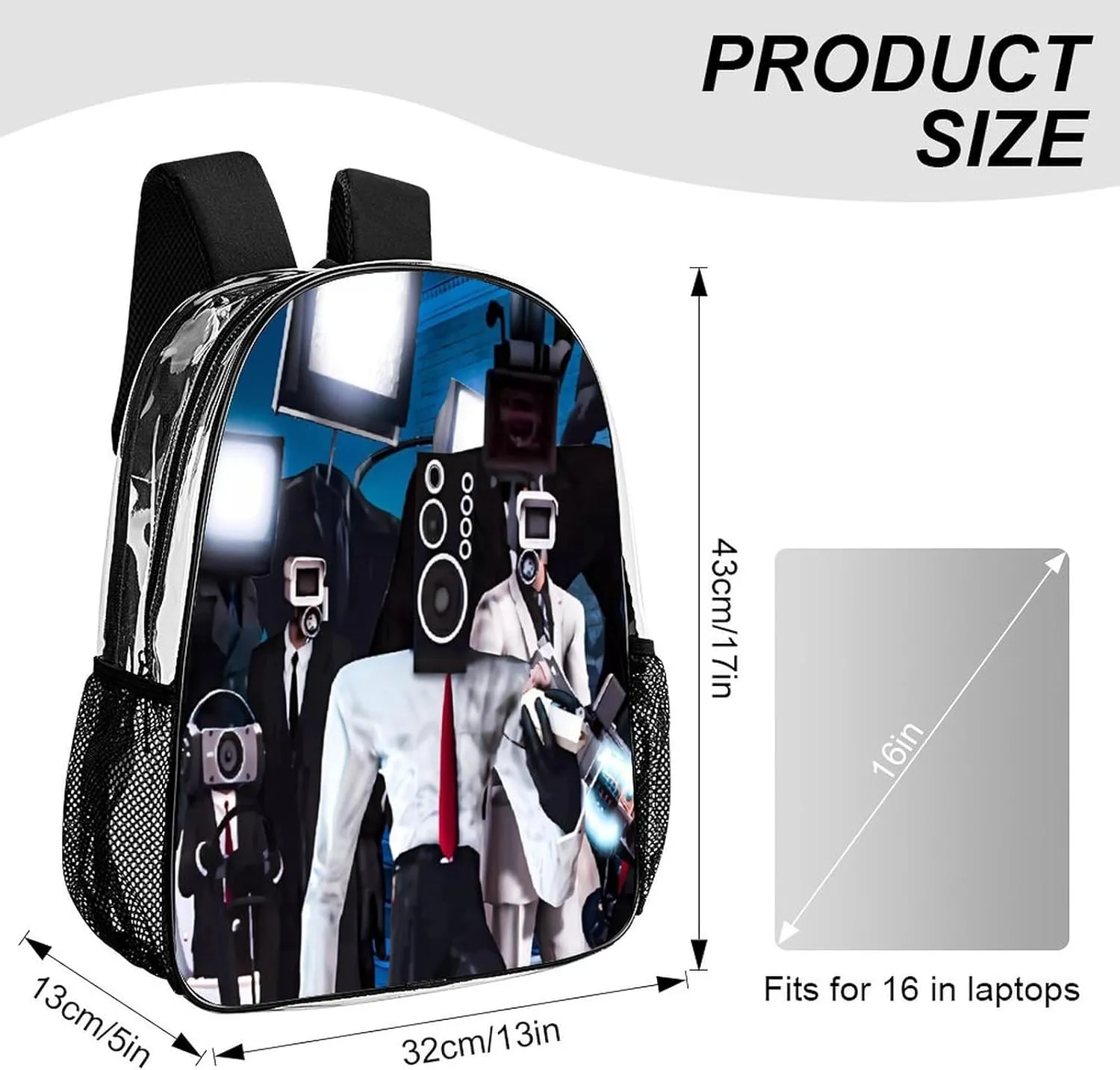 Clear Backpack Heavy Duty PVC Transparent Funny Toi-let Backpack 17"" Large Capacity See Through Bag for College, 43x32x13cm, Style-4
