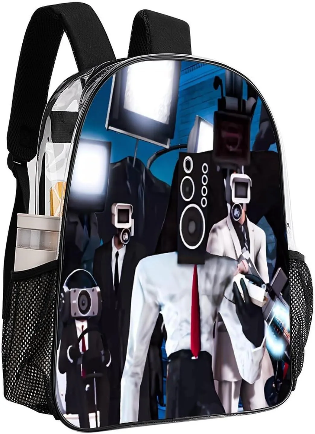 Clear Backpack Heavy Duty PVC Transparent Funny Toi-let Backpack 17"" Large Capacity See Through Bag for College, 43x32x13cm, Style-4
