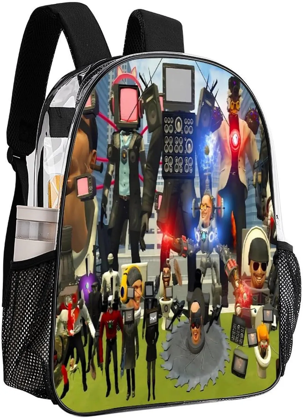 Clear Backpack Heavy Duty PVC Transparent Funny Toi-let Backpack 17"" Large Capacity See Through Bag for Work, 43x32x13cm, Style