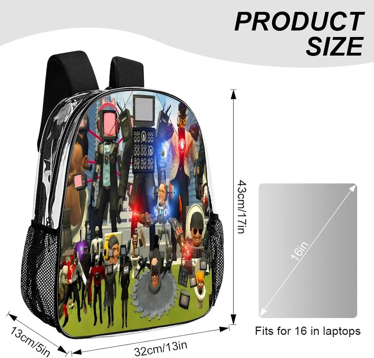 Clear Backpack Heavy Duty PVC Transparent Funny Toi-let Backpack 17"" Large Capacity See Through Bag for Work, 43x32x13cm, Style