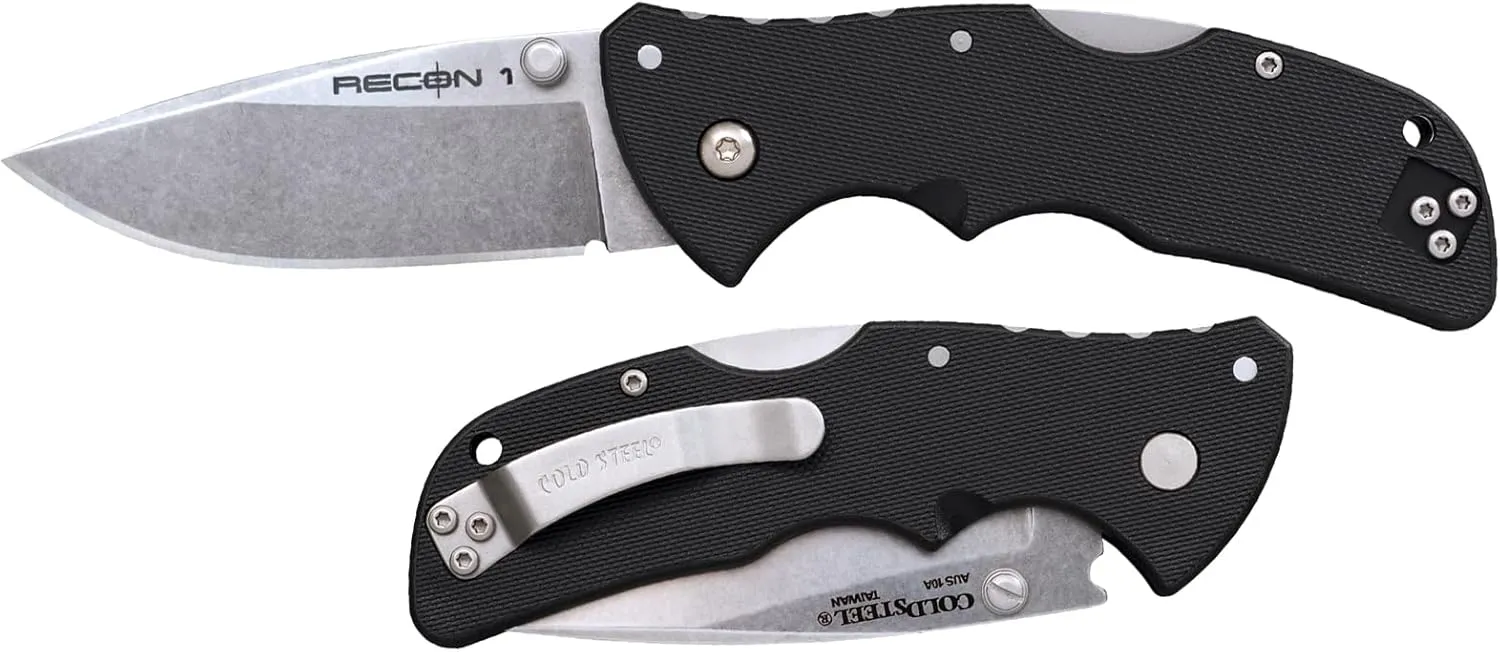 Cold Steel Mini Recon 1 3" AUS10A Razor-Sharp Blade 4" GFN Handle Tactical Folding Knife w/Tri-Ad Lock, Ambidextrous Pocket/Belt Clip