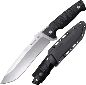 Cold Steel Razor Tek 6.5" 4116 Stainless Steel Recurve Fixed Blade EDC Outdoor Camping Hunting Utility Knife, 5 1/8" Ergonomic Textured Handle, Weather-Resistant Secure-Ex Sheath