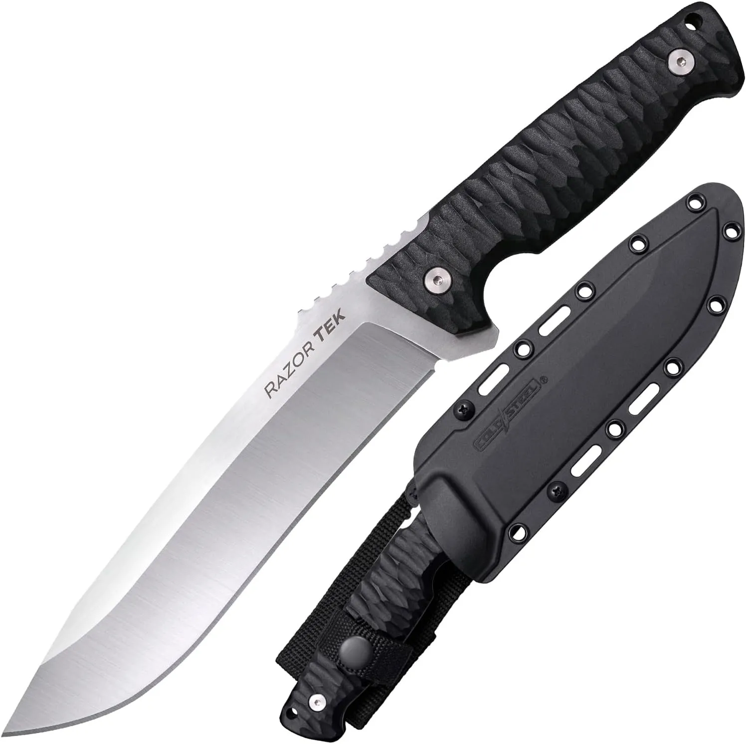 Cold Steel Razor Tek 6.5" 4116 Stainless Steel Recurve Fixed Blade EDC Outdoor Camping Hunting Utility Knife, 5 1/8" Ergonomic Textured Handle, Weather-Resistant Secure-Ex Sheath