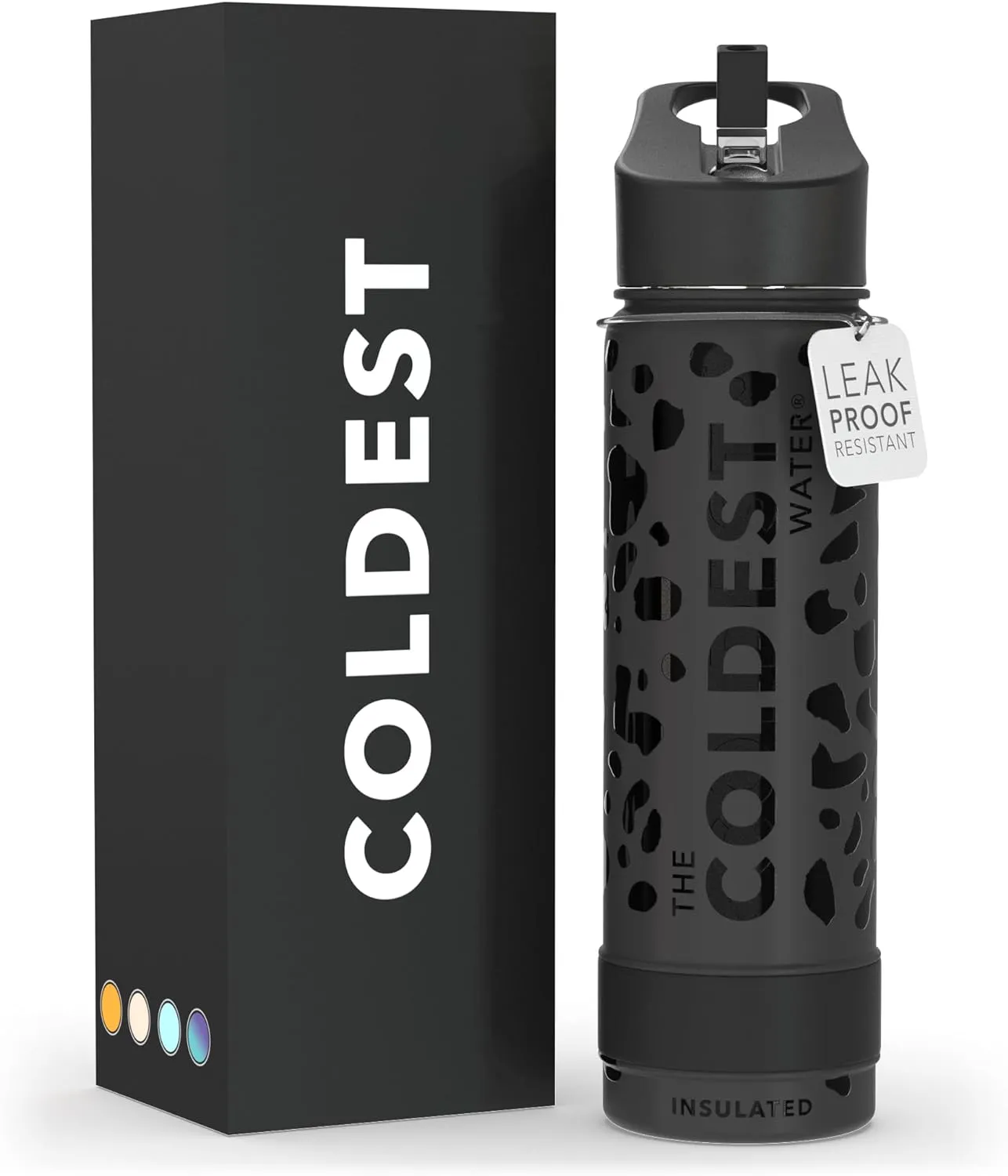 Coldest Insulated Water Bottle with Straw Lid - Stainless Steel Metal Thermos for Men & Women (Black Leopard, 24 oz)