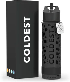 Coldest Insulated Water Bottle with Straw Lid - Stainless Steel Metal Thermos for Men & Women (Black Leopard, 24 oz)