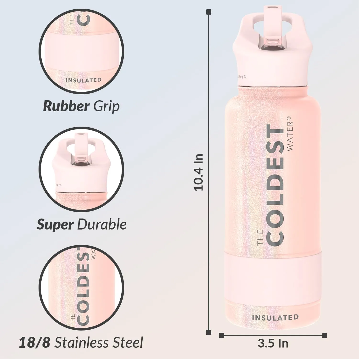 Coldest Insulated Water Bottle with Straw Lid - Stainless Steel Metal Thermos for Men & Women (Forever Pink Glitter, 32 oz)