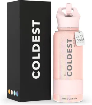 Coldest Insulated Water Bottle with Straw Lid - Stainless Steel Metal Thermos for Men & Women (Forever Pink Glitter, 32 oz)