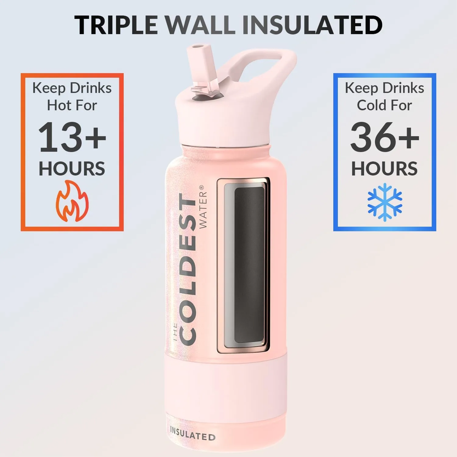 Coldest Insulated Water Bottle with Straw Lid - Stainless Steel Metal Thermos for Men & Women (Forever Pink Glitter, 32 oz)