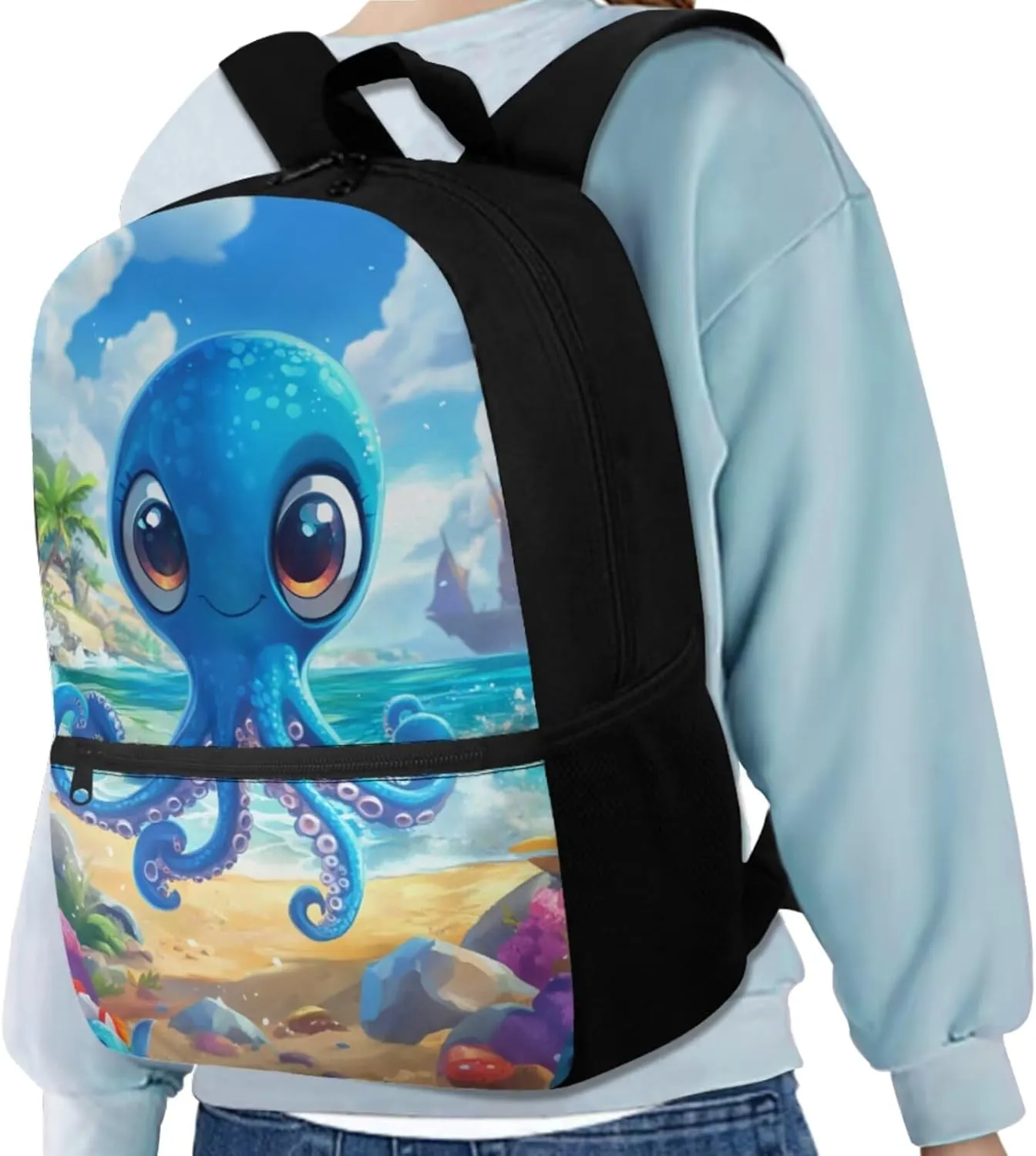 Coldinair Octopus Toddler Boy School Backpack and Lunch Box Set 17 inch Large School Bag for Boys 7-10 4 in 1 Set Bookbag for Kindergarten Preschool Elementary School Student Kids School Supplies Set