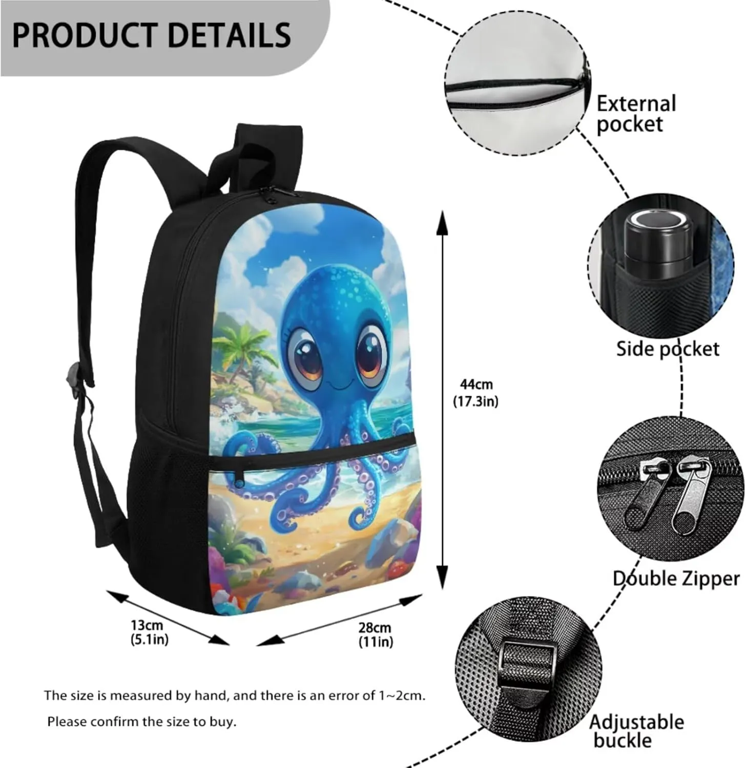 Coldinair Octopus Toddler Boy School Backpack and Lunch Box Set 17 inch Large School Bag for Boys 7-10 4 in 1 Set Bookbag for Kindergarten Preschool Elementary School Student Kids School Supplies Set