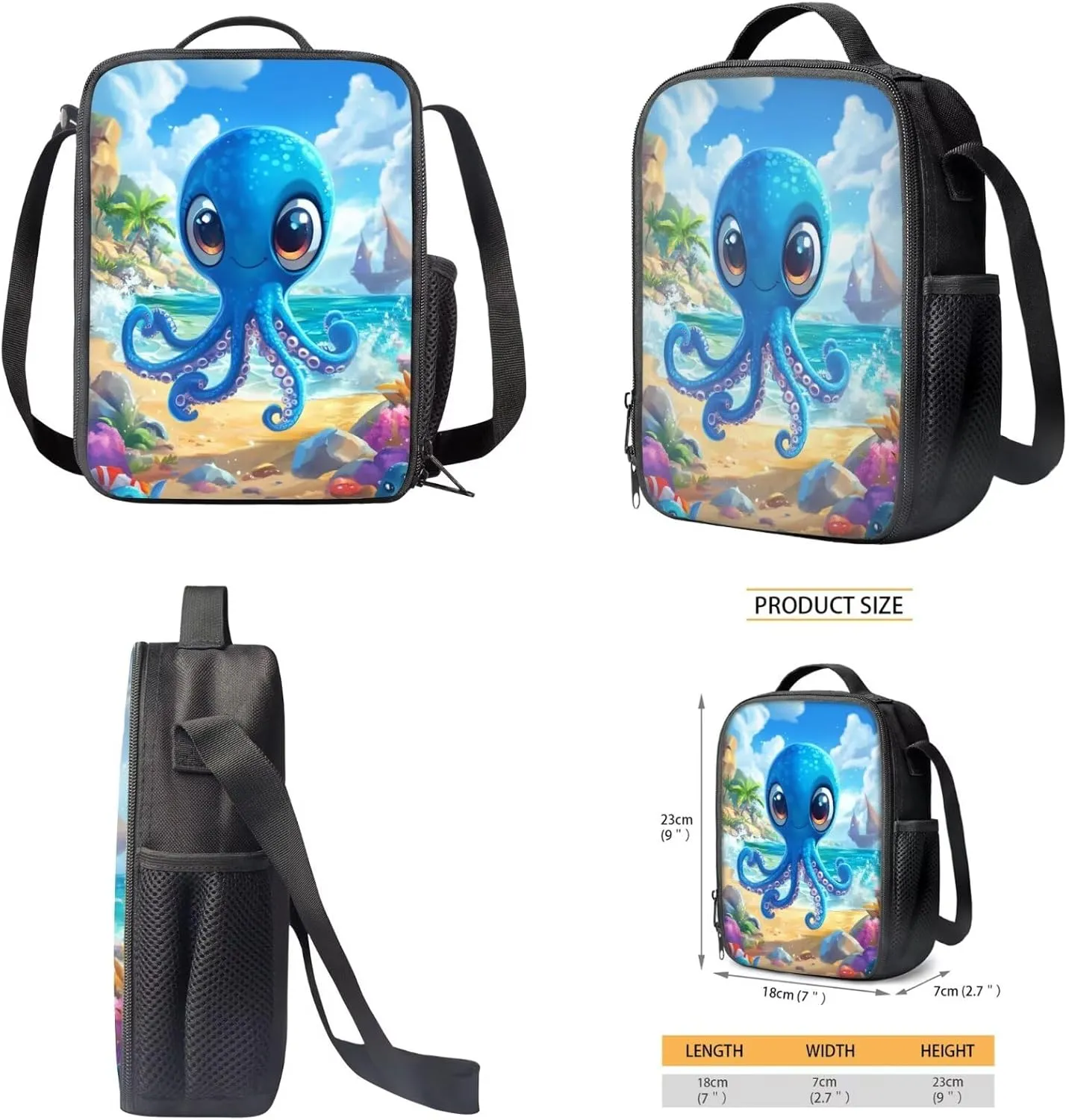 Coldinair Octopus Toddler Boy School Backpack and Lunch Box Set 17 inch Large School Bag for Boys 7-10 4 in 1 Set Bookbag for Kindergarten Preschool Elementary School Student Kids School Supplies Set