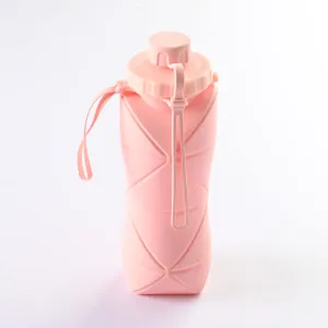 Collapsible Water Bottle, Silicone Foldable Water Bottles For Travel, Easy-To-Carry Design And Compact Size, BPA Free, 20 oz (Pink)