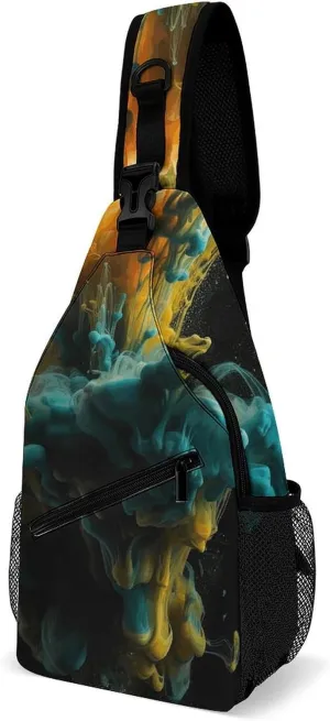 Colored Liquid Sling Bag with Rfid Blocking Causal Mens Crossbody Bag Lightweight Chest Pack Large Man Purse Travel Crossbody Backpack Shoulder Sling Backpack for Hiking Running Cycling
