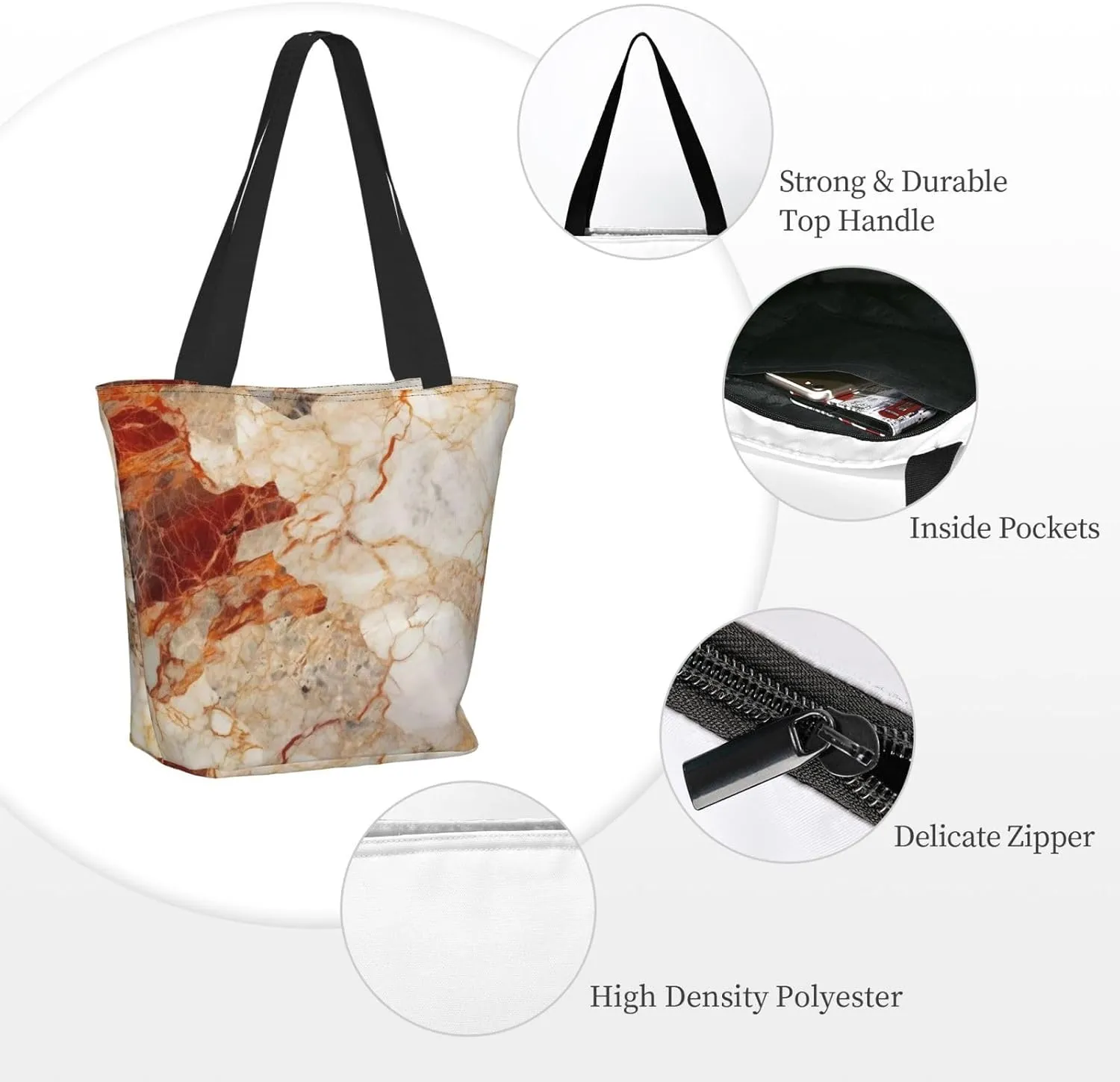 Colored Marble Pattern Women'S Multi-Faceted Shopping Bag, Lightweight, Large Capacity, Very Suitable For Daily Use