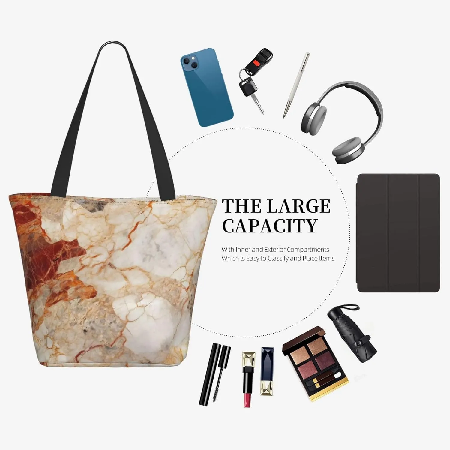 Colored Marble Pattern Women'S Multi-Faceted Shopping Bag, Lightweight, Large Capacity, Very Suitable For Daily Use