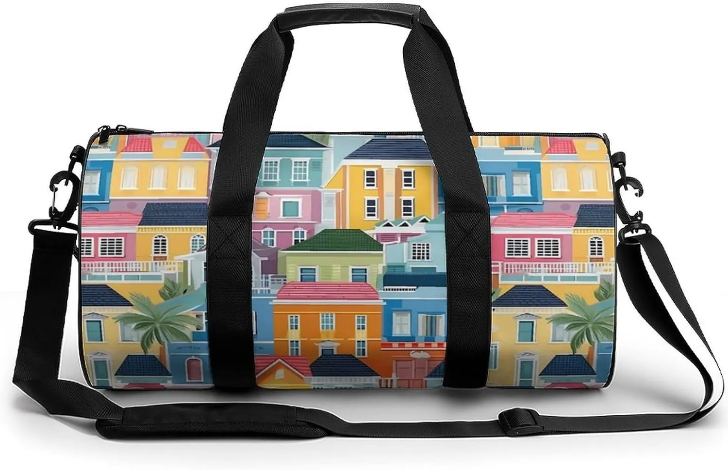Colorful Cityscape Traditional Houses Novelty Large Duffel Bag Lightweight Gym Bag Travel Tote Bags