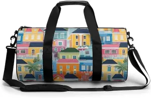 Colorful Cityscape Traditional Houses Novelty Large Duffel Bag Lightweight Gym Bag Travel Tote Bags