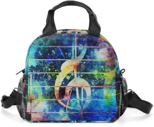 Colorful Collage with Music Notes Portable Lunch Box Crossbody Bag Tote Insulated with Adjustable Strap Work Beach Picnic