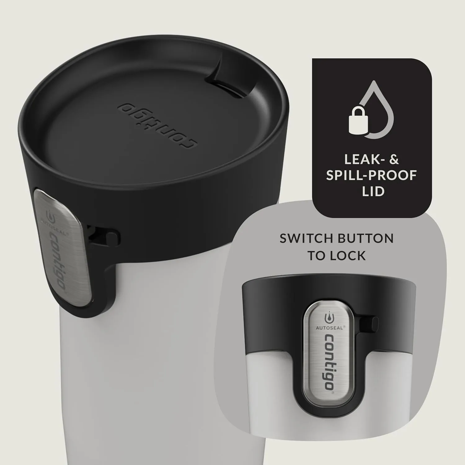 Contigo AUTOSEAL West Loop Vacuum-Insulated Stainless Steel Travel Mug with Easy-Clean Lid, 12oz, Salt Frosted Pearl