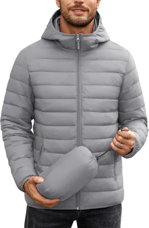 COOFANDY Mens Packable Puffer Jacket Lightweight Hooded Insulated Winter Coat Windproof Zipper Down Jacket