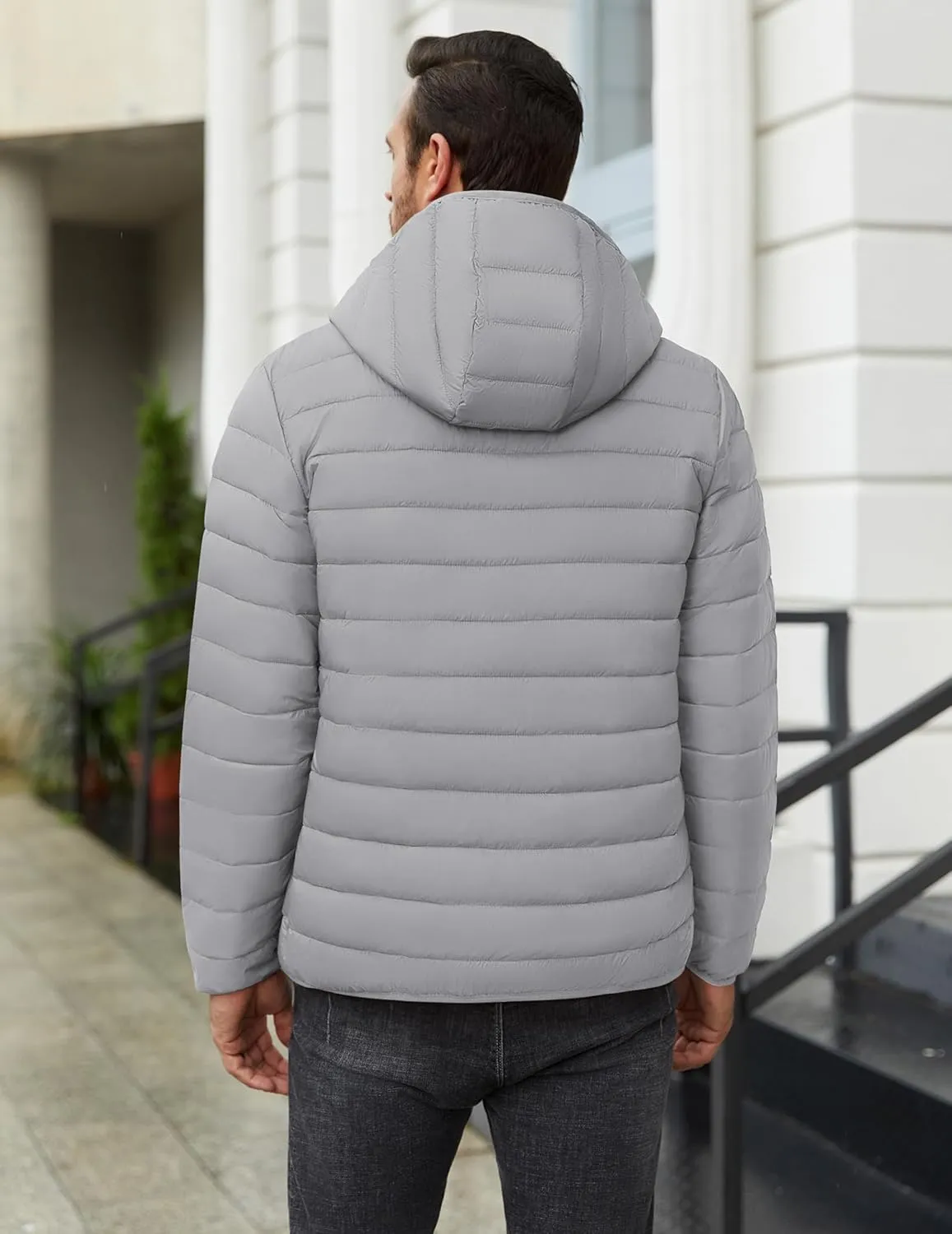 COOFANDY Mens Packable Puffer Jacket Lightweight Hooded Insulated Winter Coat Windproof Zipper Down Jacket
