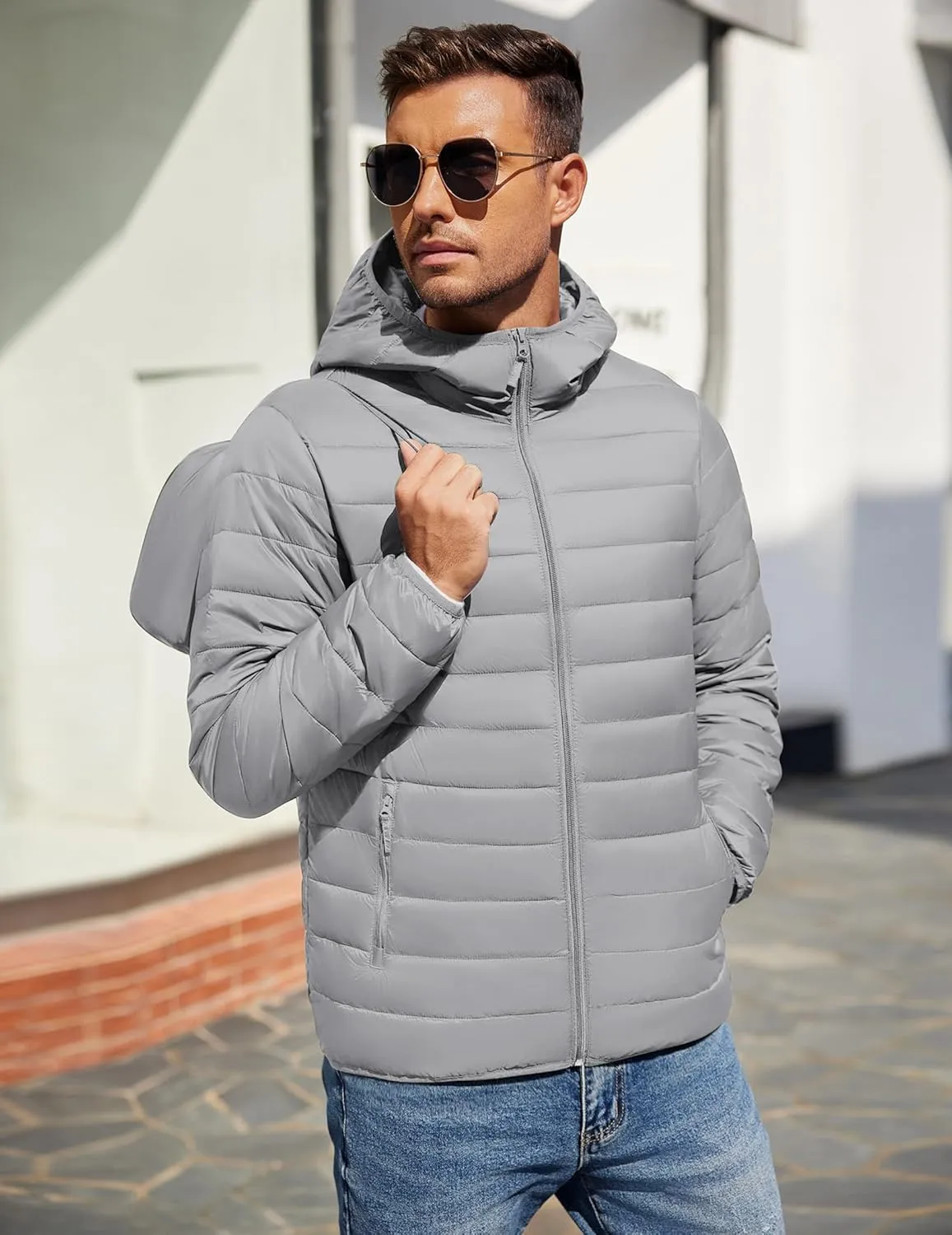 COOFANDY Mens Packable Puffer Jacket Lightweight Hooded Insulated Winter Coat Windproof Zipper Down Jacket