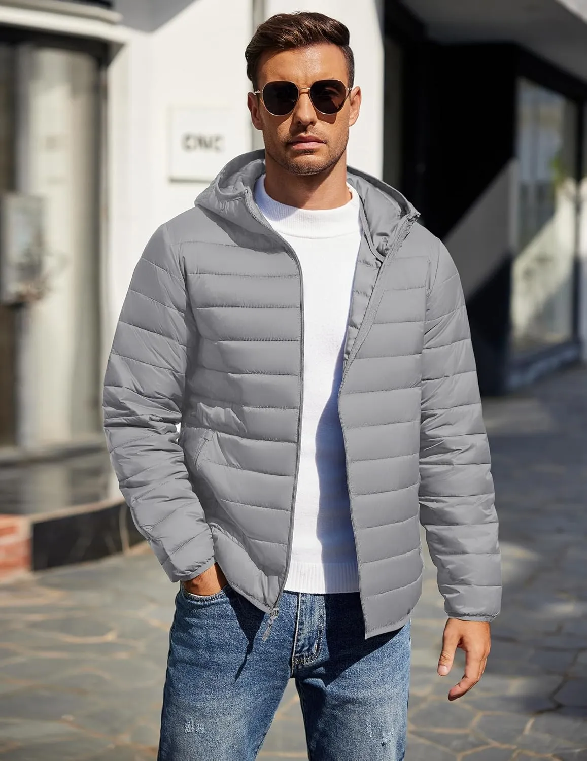 COOFANDY Mens Packable Puffer Jacket Lightweight Hooded Insulated Winter Coat Windproof Zipper Down Jacket