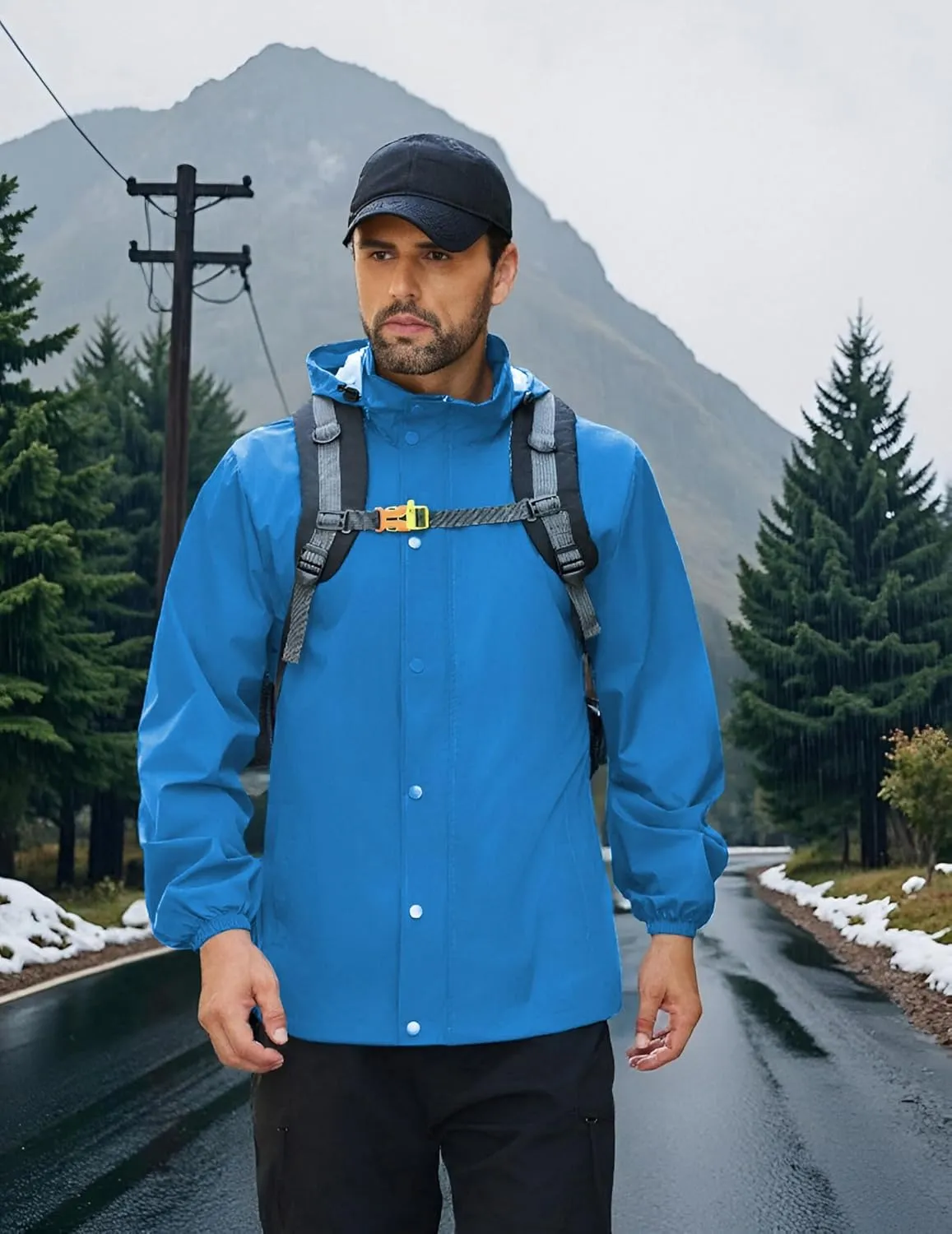 COOFANDY Men's Rain Jacket Waterproof Packable Raincoat Lightweight Windbreaker with Hood for Hiking Cycling