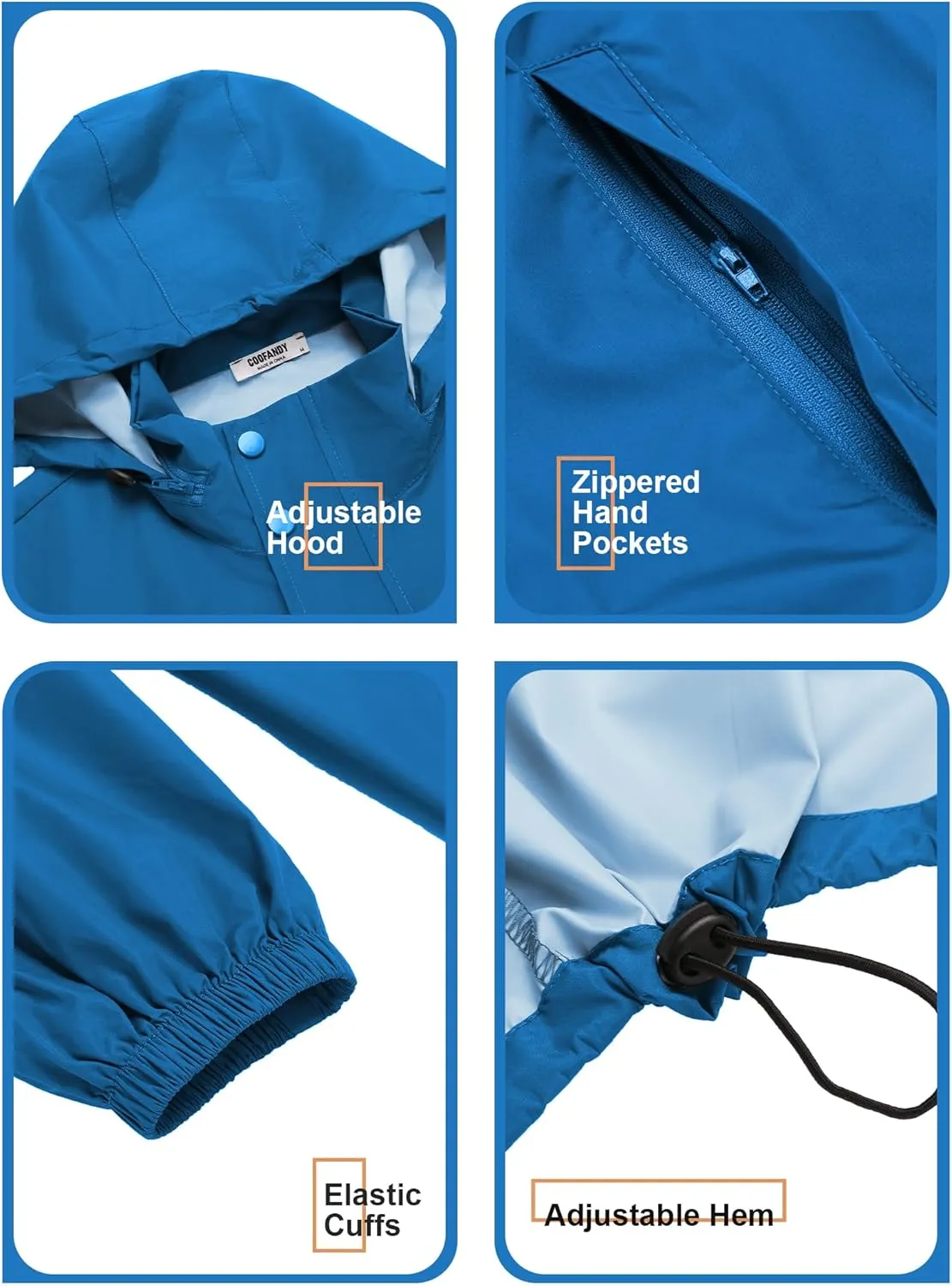 COOFANDY Men's Rain Jacket Waterproof Packable Raincoat Lightweight Windbreaker with Hood for Hiking Cycling