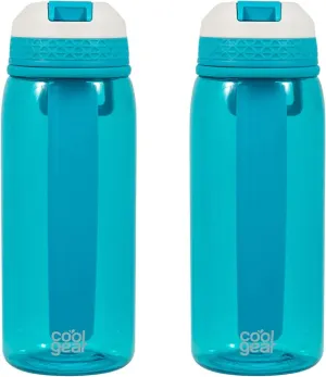 COOL GEAR 2-Pack 32 oz System Sipper Water Bottle With Tritan Plastic, Flexible Handle, & Freezer Stick | Shatter Resistant Water Jug To Keep Drinks Cool | Good For the Gym, School, Work