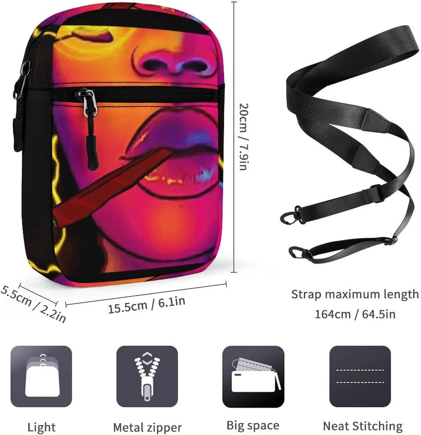 Cool Girl Psychedelic Art Crossbody Bag Small Shoulder Bag Waterproof, Lightweight And Convenient
