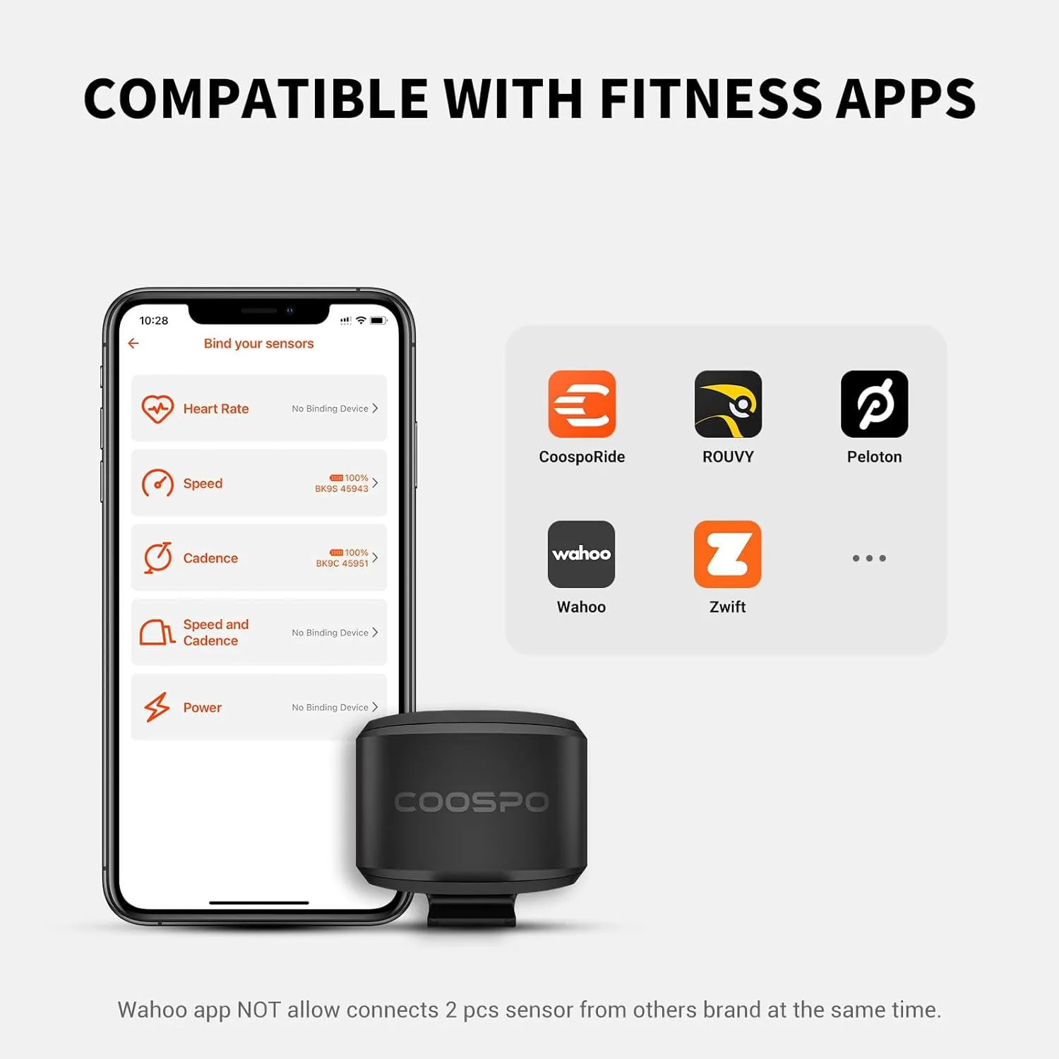 COOSPO Bike Cadence Speed Sensor BK9,Bluetooth 5.0 ANT  Cycling Cadence Bicycle RPM Sensor,IP67 Waterproof & 300H Battery, Compatible with Rouvy/Peloton/Wahoo APP/GPS Bike Computers