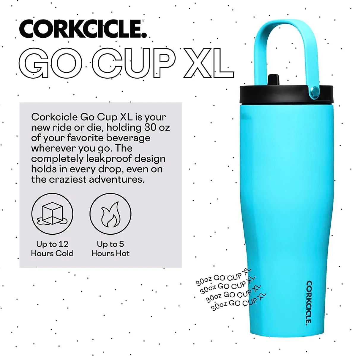 Corkcicle Go Cup XL Insulated Tumbler with Lid and Straw, Capri Blue, 30 oz – Reusable Water Bottle Keeps Beverages Cold for 12hrs – Cupholder Friendly Tumbler, Leak-Proof Design