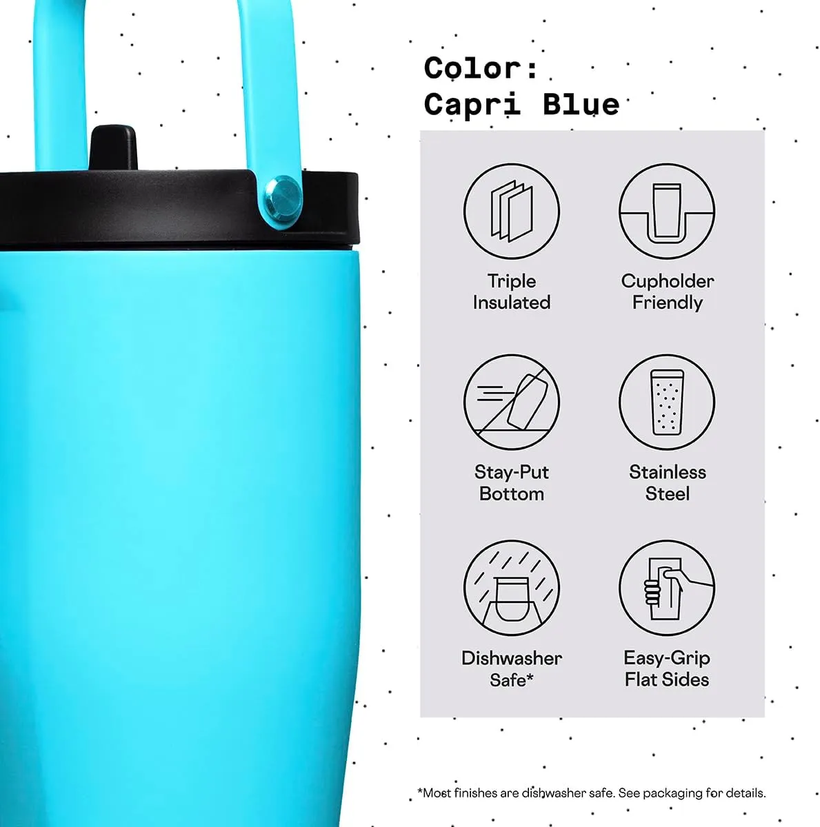 Corkcicle Go Cup XL Insulated Tumbler with Lid and Straw, Capri Blue, 30 oz – Reusable Water Bottle Keeps Beverages Cold for 12hrs – Cupholder Friendly Tumbler, Leak-Proof Design