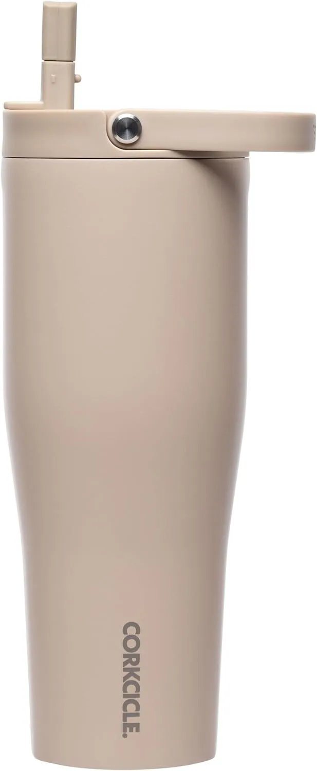 Corkcicle Go Cup XL Insulated Tumbler with Lid and Straw, Desert, 30 oz – Reusable Water Bottle Keeps Beverages Cold for 12hrs – Cupholder Friendly Tumbler, Leak-Proof Design