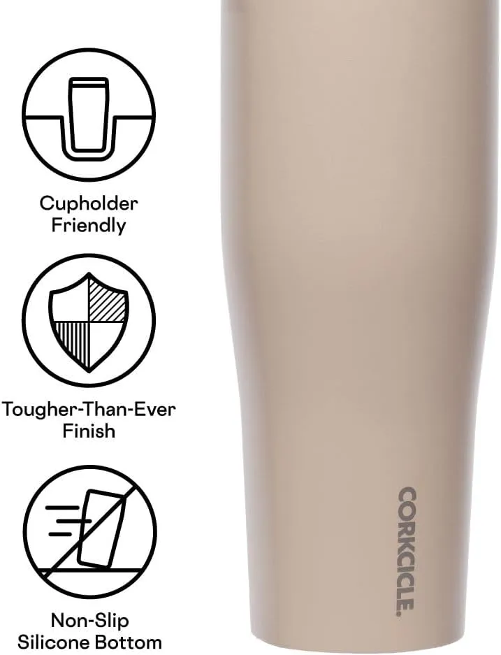 Corkcicle Go Cup XL Insulated Tumbler with Lid and Straw, Desert, 30 oz – Reusable Water Bottle Keeps Beverages Cold for 12hrs – Cupholder Friendly Tumbler, Leak-Proof Design