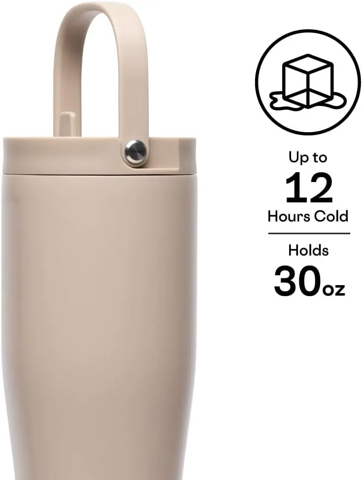 Corkcicle Go Cup XL Insulated Tumbler with Lid and Straw, Desert, 30 oz – Reusable Water Bottle Keeps Beverages Cold for 12hrs – Cupholder Friendly Tumbler, Leak-Proof Design