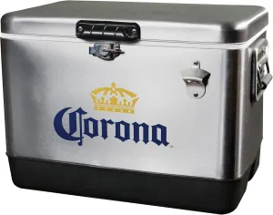 Corona Ice Chest Cooler - Portable Ice Bucket with Bottle Opener, Vintage Style, Insulated for Camping, Beach, Picnic, RV, BBQs, Tailgating, Fishing, Stainless Steel 85 Can Ice Box, 51L (54 qt)
