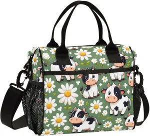 Cow Daisy Farm Animals Lunch Bag Women Cooler Bags Lunch Tote Bags for Men Reusable Insulated Lunch Box Crossbody with Shoulder Strap Leakproof Work Picnic S