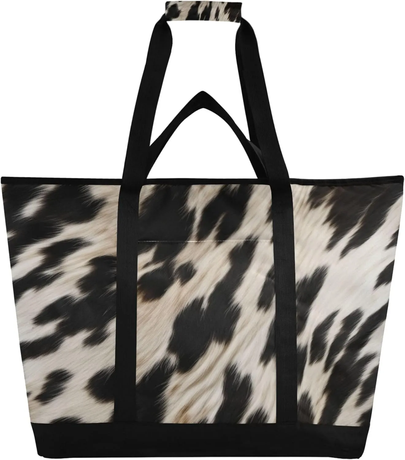 Cow Print Reusable Insulated Cooler Bag with Ice Pack Compartment - Large 47L Waterproof Thermal Grocery Tote for Picnic Beach Camping Lunch Storage