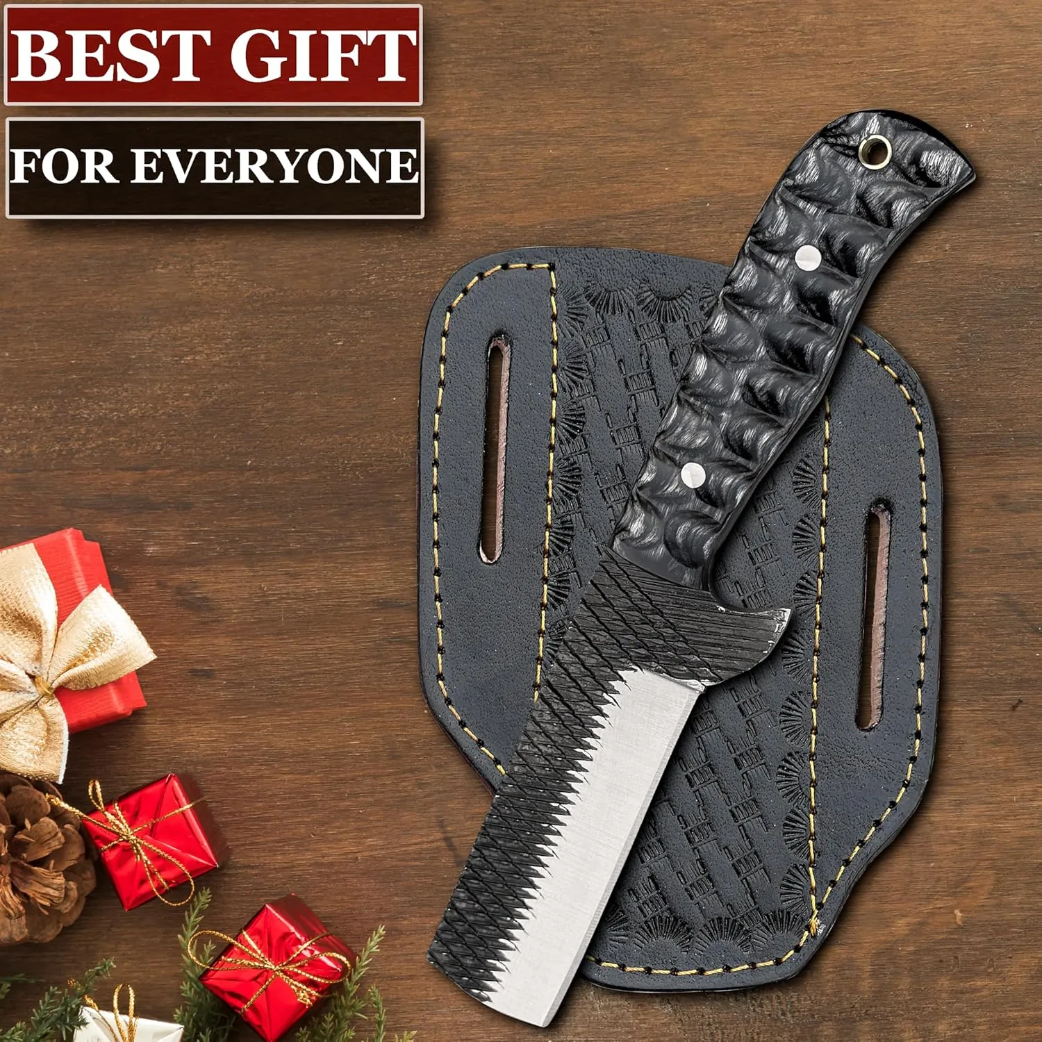 Cowboy Knives with Leather Sheath - 8” Sharp Handmade Rasp steel Bull Cutter Knife - EDC Fixed Blade Hunting Knife for Skinning, Camping, Bushcrafting and Outdoor Activities (black)