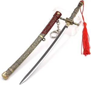 crafthand Chikage Katana Sword 9.1" Metal Game Weapon Sword with Stand Collection Backpack Decoration Desktop Display Decoration BJDs