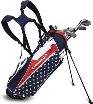 Craftsman Golf Lightweight USA Style Red White Blue Golf Bag 4 Divider Fits Up to 14 Clubs with Rain Cover Dual Back Strap