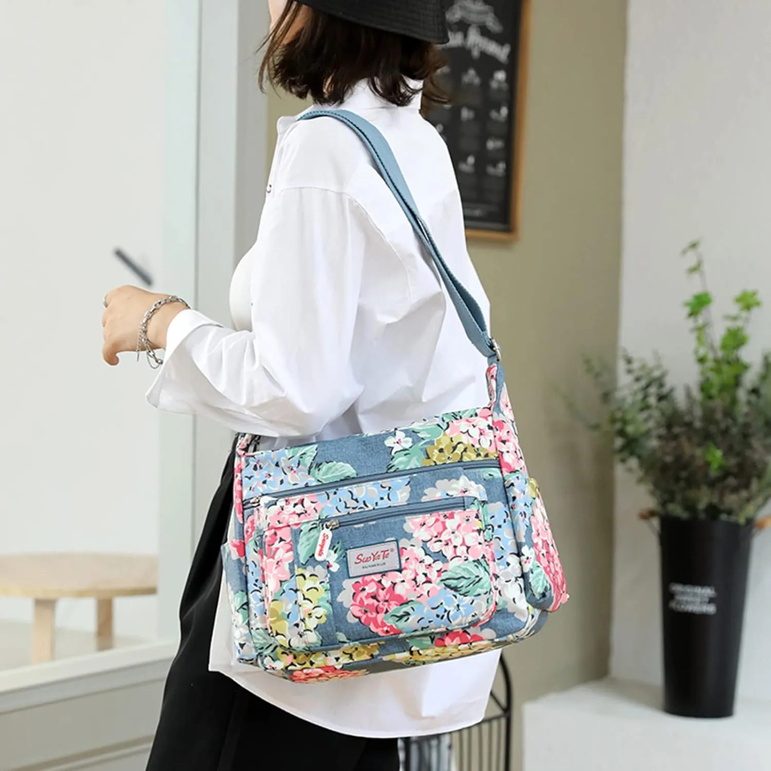 Cross-body Bag Women's Multi Pocket Nylon Messenger Bag Shoulder Bag Lightweight Travel Handbag