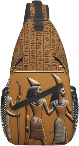 Cross Chest Bag Diagonally for Men and Women - Lightweight and Durable with High Storage Capacity Egypt Hieroglyphics Printing, Black, One Size